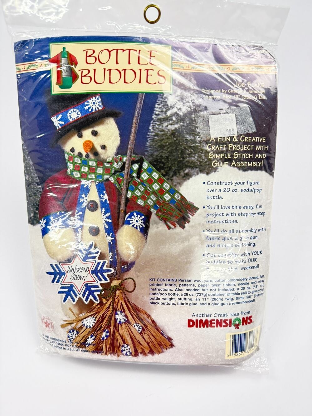 Dimensions Bottle Buddies 17" Snowman Mr Chilly Kit 18097 Vintage 1996 Craft NEW